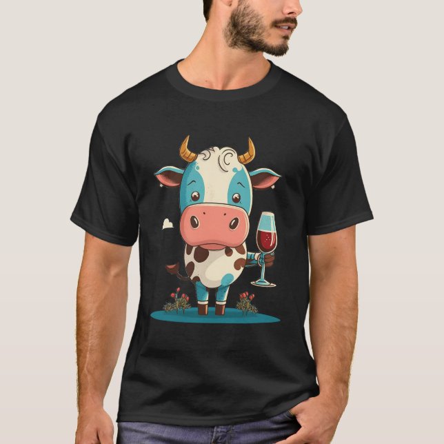 Drineringskon Cow från röda Vin T Shirt (Framsida)