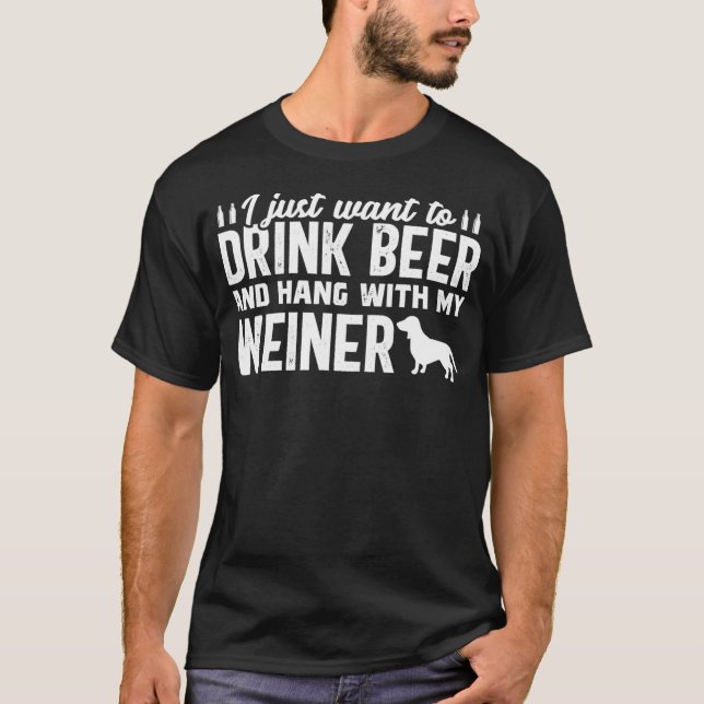 Drink Beer Funny Weiner Daschund Hund Far Pappa T Shirt (Framsida)