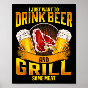 Drink Beer Grill Kött Grilling Bbq Barbecue Drinki Poster