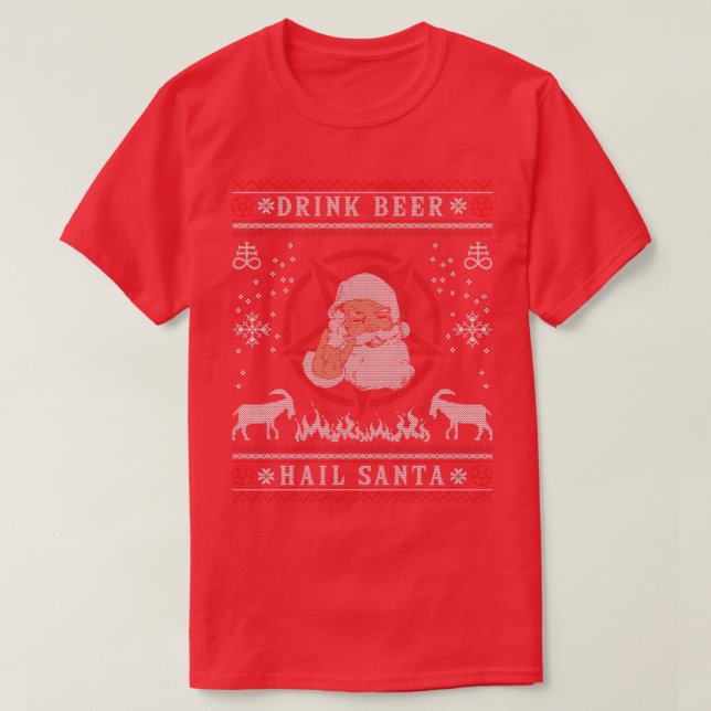 Drink Beer Hail Satan I Baphomet Död Metall T Shirt (Design framsida)