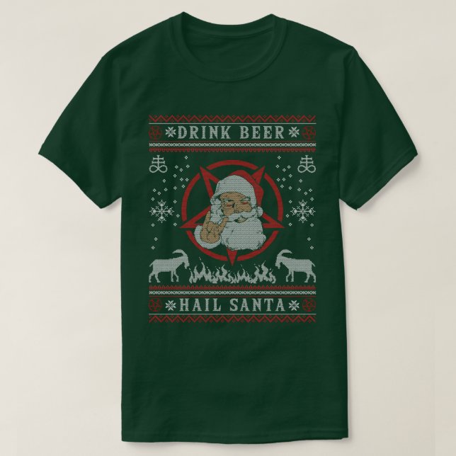 Drink Beer Hail Satan I Baphomet Död Metall T Shirt (Design framsida)