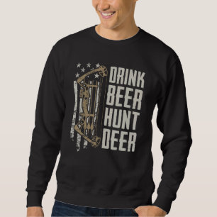 Drink Beer Hunt Hjort Funny Archery Bow Hunting Dr Lång Ärmad Tröja