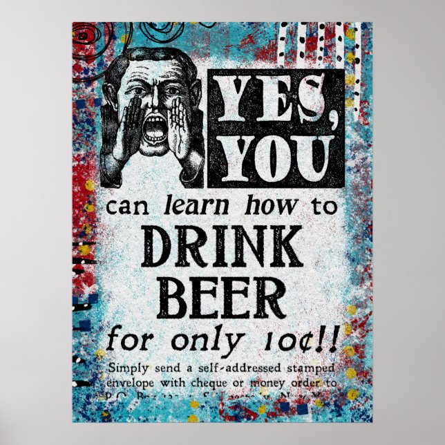 Drink Beer Poster - Funny Vintage annons (Framsidan)