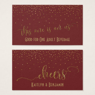 Drink Biljett, Faux Guld Glitter Confetti Burgundy Visitkort
