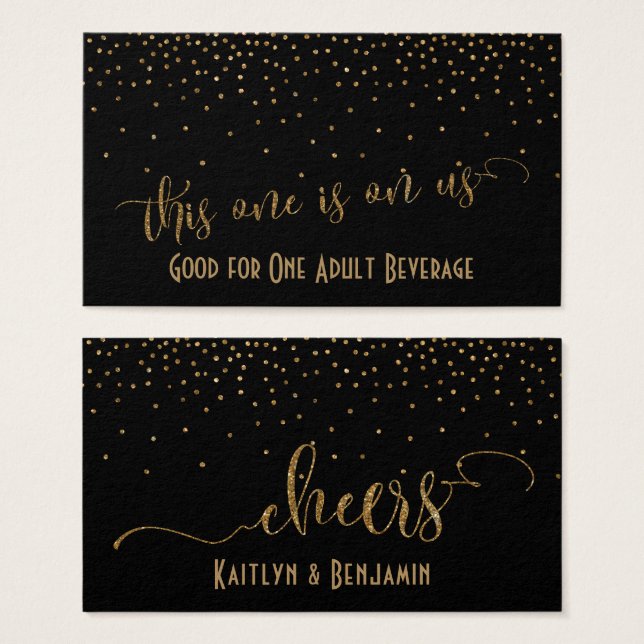 Drink Biljett, Faux Guld Glitter Confetti på Black Visitkort (Framsida & baksida)
