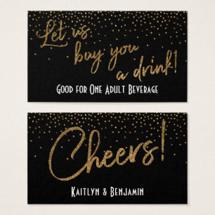 Drink Biljett, Guld Glitter Konfetti på svart Visitkort