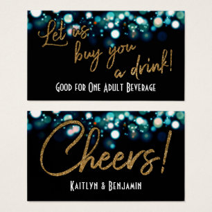 Drink Biljett, Guld Glitter på Aqua & Black Bokeh Visitkort