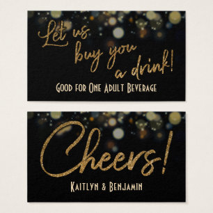Drink Biljett, Guld Glitter på Black & Guld Bokeh Visitkort