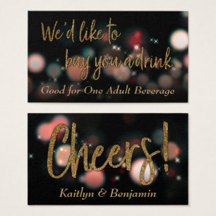 Drink Biljett, Guld Glitter w/ Red & Grönt Bokeh Visitkort