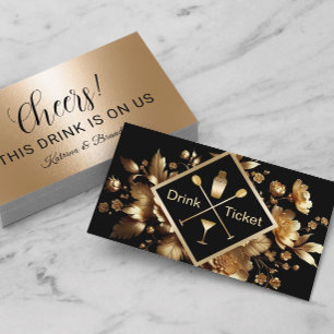 Drink Biljett Modern Guld Blommigt Free Drink Vouc