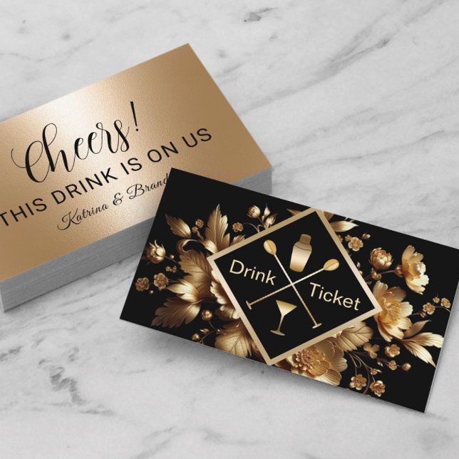 Drink Biljett Modern Guld Blommigt Free Drink Vouc (Skapare uppladdad)
