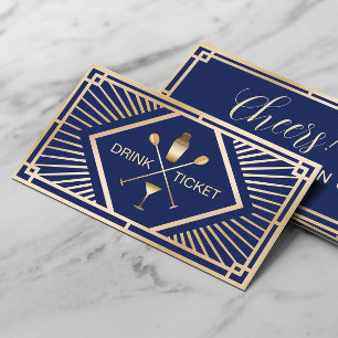 Drink Biljett Modern Navy & Guld Free Drink Vouche
