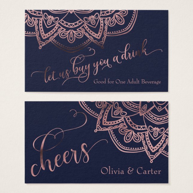 Drink Biljett, Ro Guld Mandala på marinblått Visitkort (Framsida & baksida)