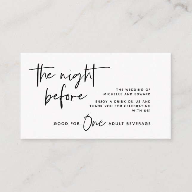 Drink Biljett, Vuxen Beverage, Black and White Tilläggskort (Framsida)