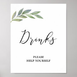 Drink Bord Sign Olive Löv Greenery Bröllop Poster