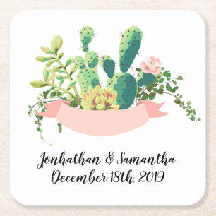Drink Coasters Bohemian Cactus Succulents Dessert Underlägg Papper Kvadrat