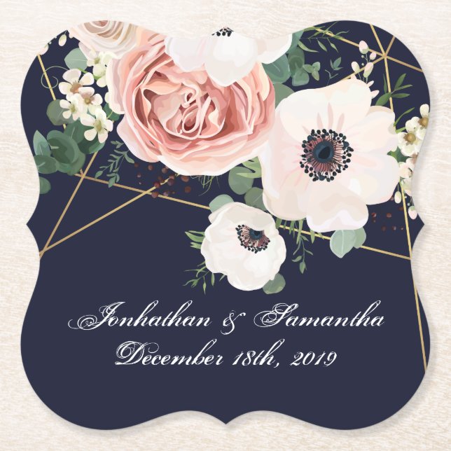 Drink Coasters Geometric Garden Ro marin Blue Underlägg Papper (Framsida)