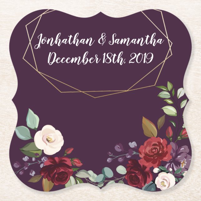 Drink Coasters Geometric Plum Lila Ro Guld Ge Underlägg Papper (Framsida)