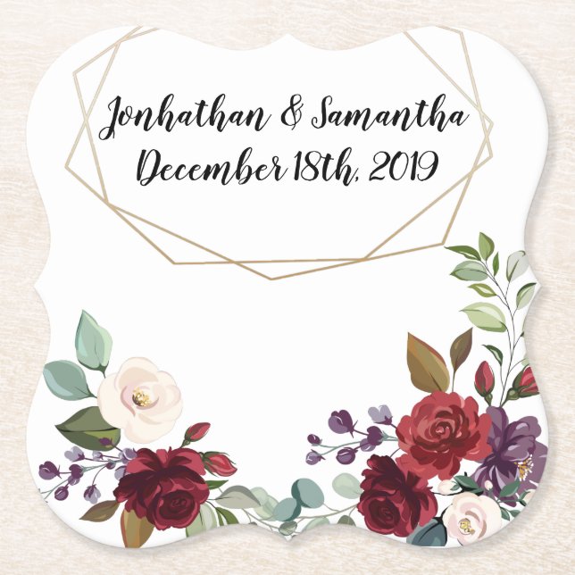 Drink Coasters Geometric Vit ros Guld Geometri Underlägg Papper (Framsida)