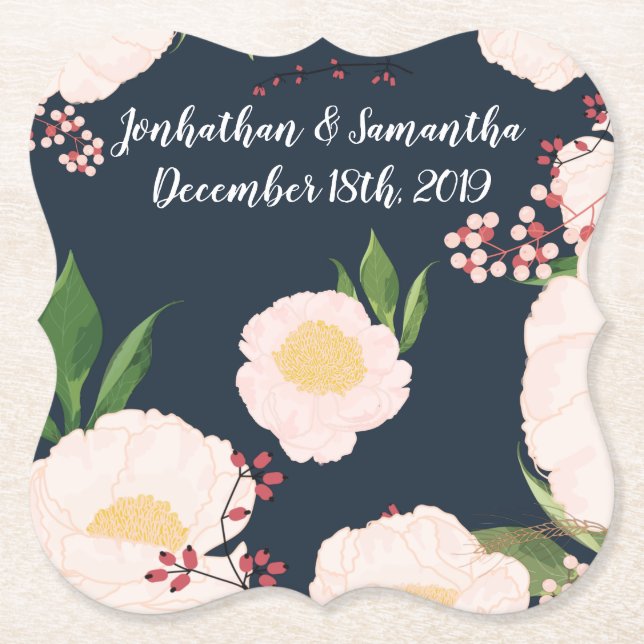 Drink Coasters Geometric White Blommigt Flowers on Underlägg Papper (Framsida)