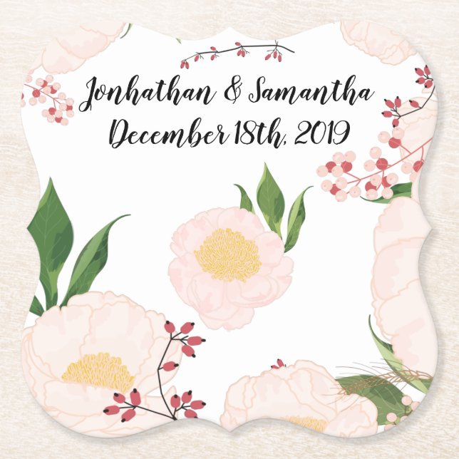 Drink Coasters Geometric White Blommigt Flowers on Underlägg Papper (Framsida)