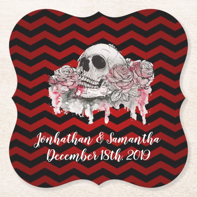 Drink Coasters Ro goth Chevron Black Red Underlägg Papper (Framsida)