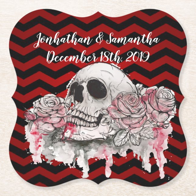 Drink Coasters Ro Gothic Chevron röd svart Underlägg Papper (Framsida)