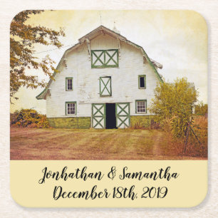 Drink Coasters Sunset Barn Land Rustic Fält Ha Underlägg Papper Kvadrat