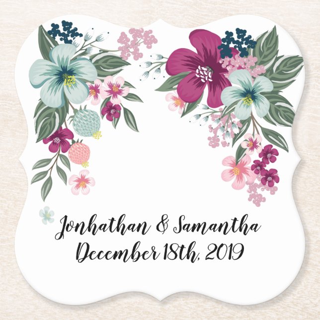 Drink Coasters Tropical Flower on White Underlägg Papper (Framsida)
