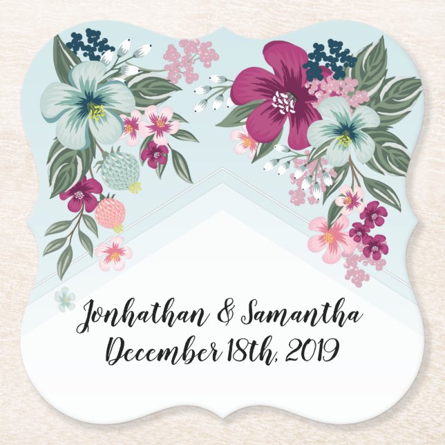 Drink Coasters Tropical Flower på Blue Ombre Underlägg Papper (Framsida)