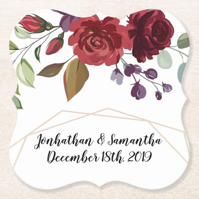 Drink Coasters Vit ros Guld Geometric Blommigt F Underlägg Papper (Framsida)