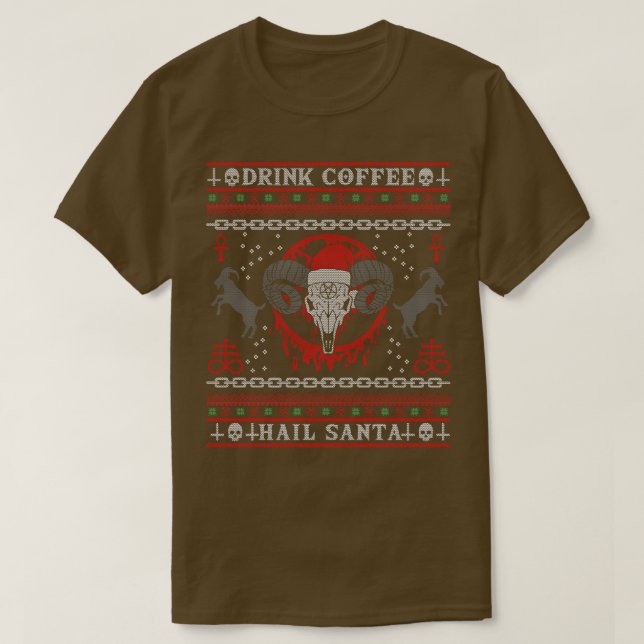 Drink Coffee Hail Satan I Baphomet Död Metall 1 T Shirt (Design framsida)