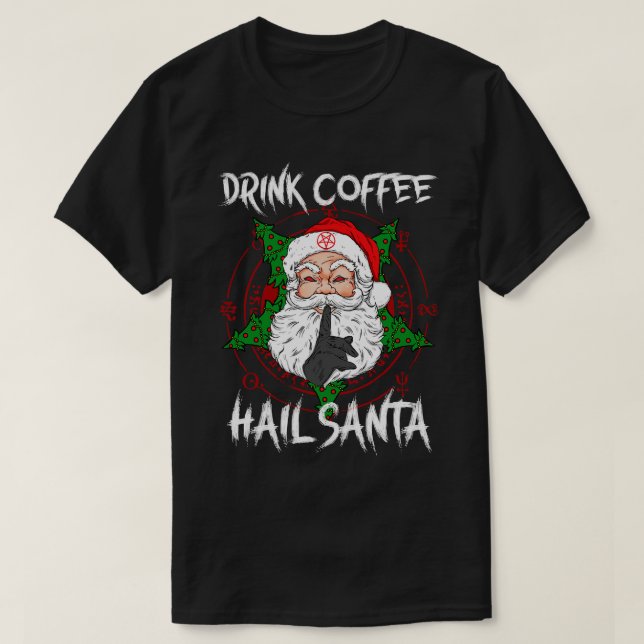 Drink Coffee Hail Satan I Baphomet Död Metall T Shirt (Design framsida)