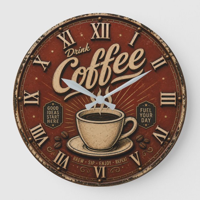 Drink Coffee Stor Klocka (Framsida)