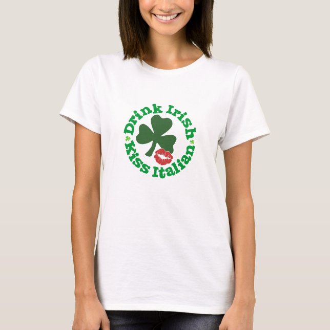 Drink Irish Kiss Italiana Red Läppar Shamrock T Shirt (Framsida)
