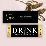 Drink-kupcher för Business Event Black & Guld Logo Mini Visitkort<br><div class="desc">Lägg till den avslutande pekfingret till evenemanget med den här redigerbara gratiskupongen i elegantens svarta och guld. Med plats för din logotyp,  slogan och webbplats kan du göra den här evenemangsfria drycken till din egen,  den perfekt lilla marknadsföring verktyg för nästa affärshändelse!</div>