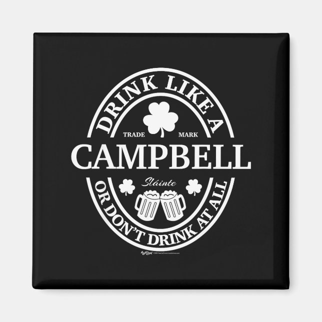 Drink Like A Campbell Shamrock St Patricks Day  Magnet (Framsidan)