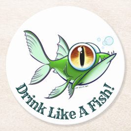 DRINK LIKE A FISH av Jeff Willis Art Underlägg Papper Rund