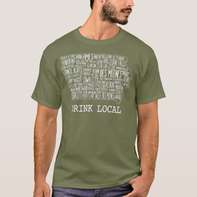 Drink Local Iowa Craft Beer T Shirt (Framsida)