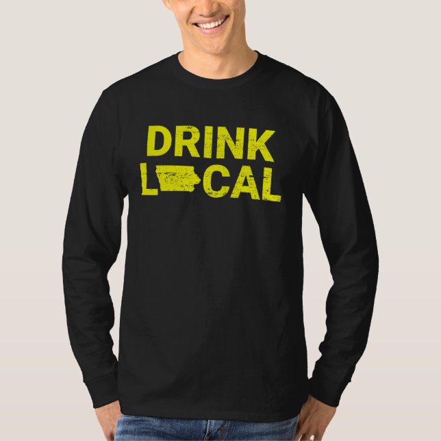 Drink Local Iowa Yellow T Shirt (Framsida)