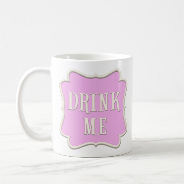 "Drink Me" Fairytale Tea Party Pastel Rosa Kaffemugg (Vänster)