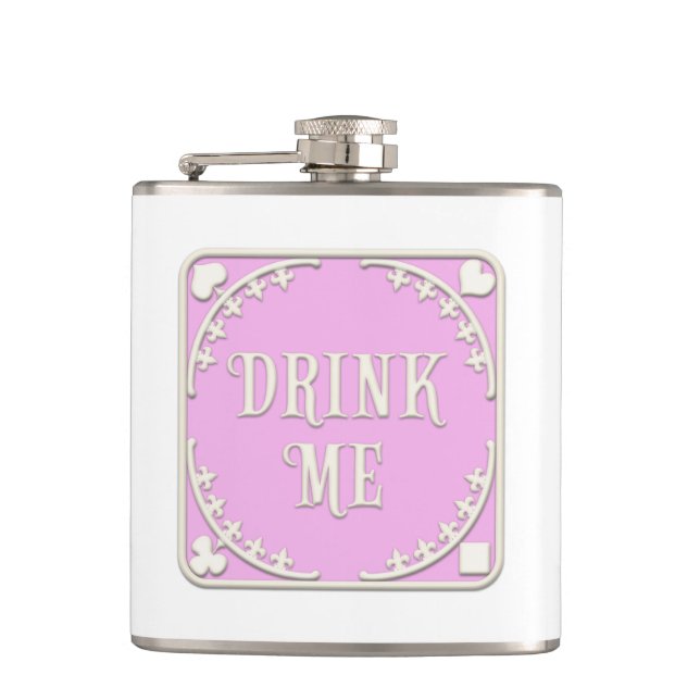 "Drink Me" Wonderland Tea Party Mauve Rosa Emblem Fickplunta (Framsidan)