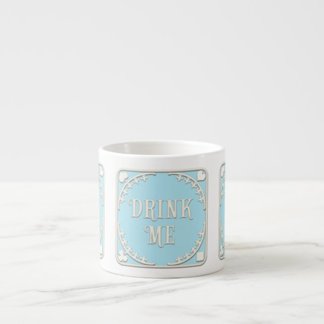 "Drink Me" Wonderland Tea Party Pastel Blue Emblem Espressomugg (Framsidan)