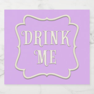 "Drink Me" Wonderland Tea Party Pastel Lila Spritflaskor Etikett