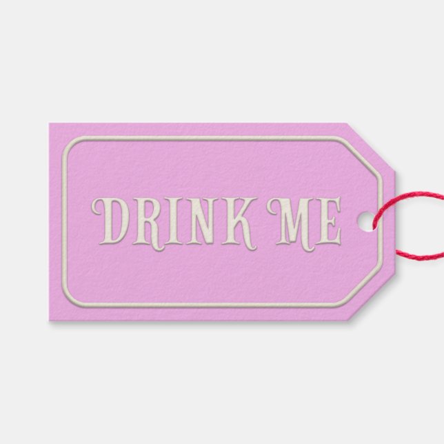 "Drink Me" Wonderland Tea Party Rosa Personlig Presentetikett (Framsidan (Horisontell))