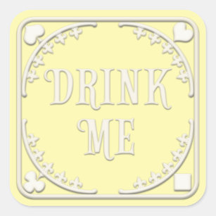 "Drink Me" Wonderland Tea Party Tempting Gult Fyrkantigt Klistermärke