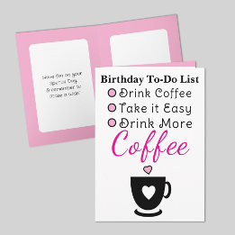Drink more coffee white pink birthday kort