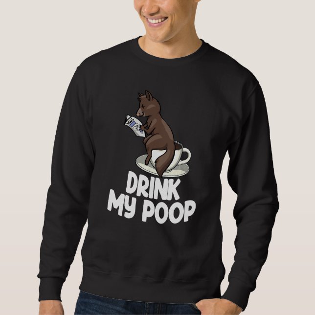 Drink My Poop  Women Coffee Cat Kopi Luwak Love Lång Ärmad Tröja (Framsida)
