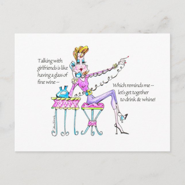 Drink n'Whine vycard Vykort (Framsida)