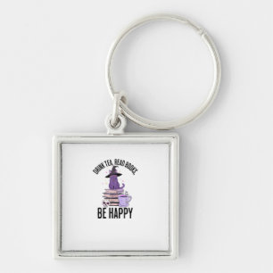 Drink Read Bokar Whimsigoth Halloween Design Desig Fyrkantig Silverfärgad Nyckelring